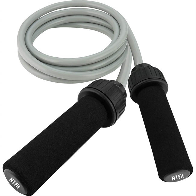 Weighted Jump Rope - (1LB) Solid PVC for Crossfit and Boxing - Heavy Jump Rope with Memory Non-Slip Cushioned Foam Grip Handles for Fitness Workouts Endurance and Strength Training